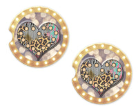 Heart Leopard Print Marquee Sandstone Car Coasters - Sew Lucky Embroidery