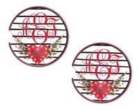 Heart Wings Stripes Sandstone Car Coasters - Sew Lucky Embroidery