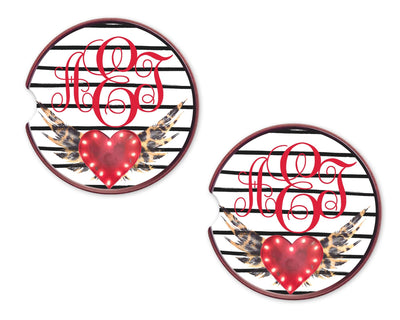 Heart Wings Stripes Personalized Sandstone Car Coasters (Set of Two)
