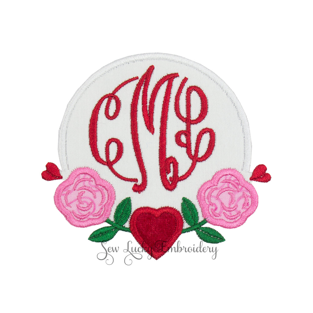 Valentine with Roses Monogrammed Patch - Sew Lucky Embroidery