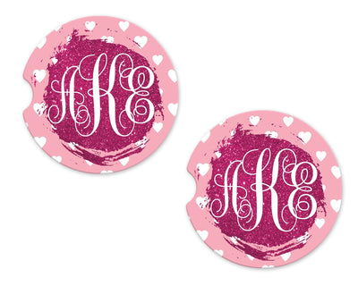 Hearts and Glitter Personalized Sandstone Car Coasters (Set of Two)