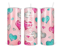 Hearts Personalized 20 oz insulated tumbler - Sew Lucky Embroidery