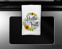 Hello Fall Floral Wreath Kitchen Towel - Waffle Weave Towel - Microfiber Towel - Kitchen Decor - House Warming Gift - Sew Lucky Embroidery