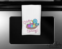 Hello Spring Kitchen Towel - Waffle Weave Towel - Microfiber Towel - Kitchen Decor - House Warming Gift - Sew Lucky Embroidery