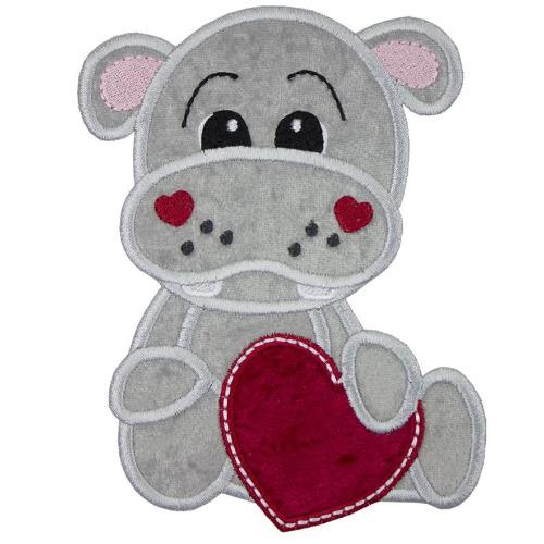 Hippo with Heart Patch - Sew Lucky Embroidery