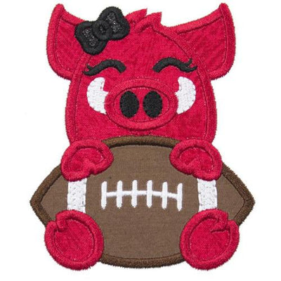 Hog Football Girl Sitting Sew or Iron on Embroidered Patch