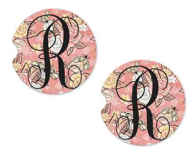 Honeycomb with Roses and Bees Personalized Sandstone Car Coasters (Set of Two)