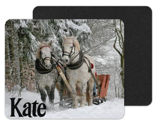 Horses Pulling Sleigh Custom Personalized Mouse Pad - Sew Lucky Embroidery