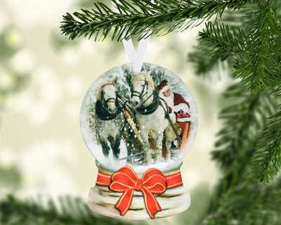 Horses with Santa Snowglobe Christmas Ornament