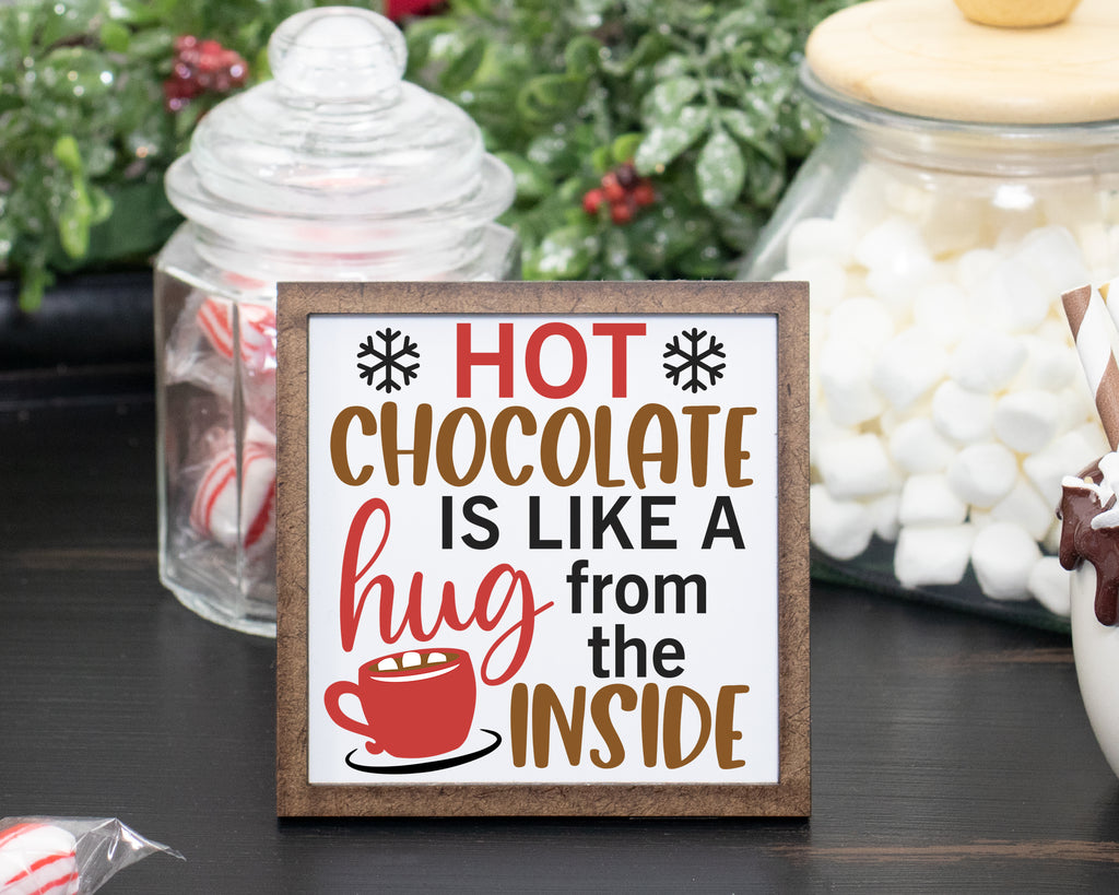 Hot Chocolate Hug Season Christmas Tier Tray Sign - Sew Lucky Embroidery