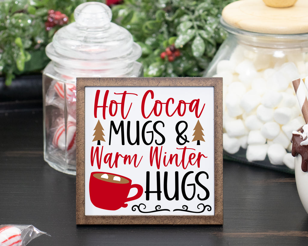 Hot Cocoa Mugs Christmas Tier Tray Sign - Sew Lucky Embroidery