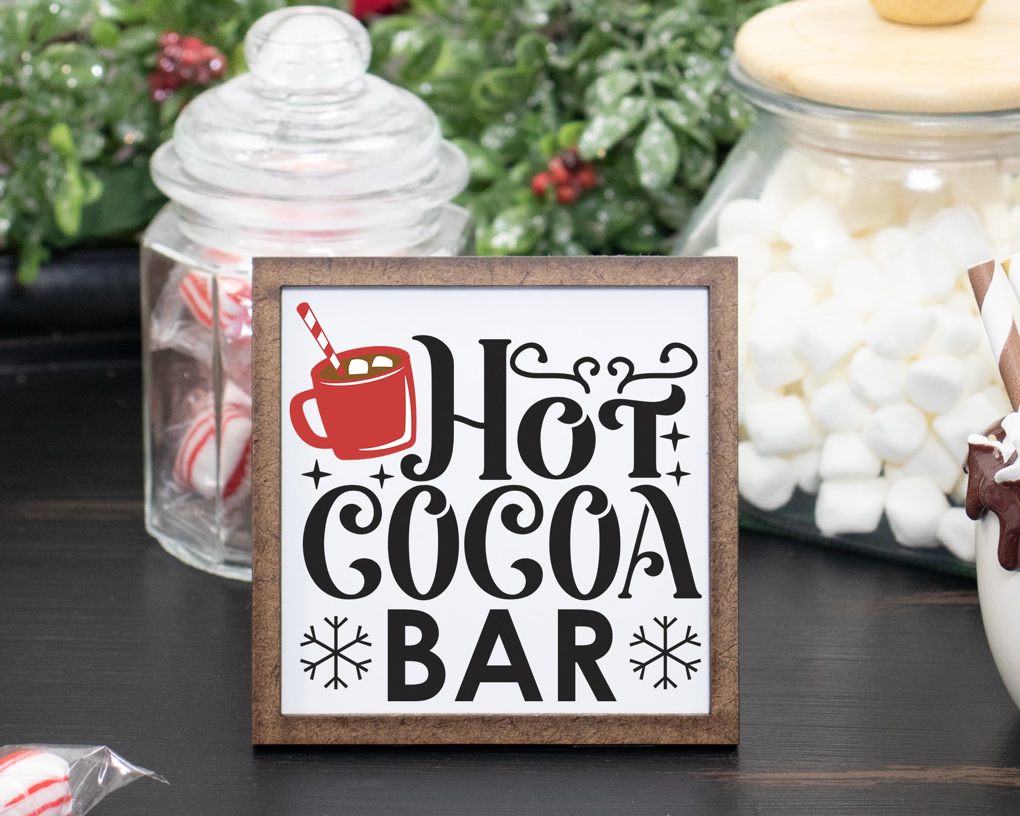 3pc Christmas Hot Cocoa Stand Gingerbread Candy Cane Tier Tray Sign Figure