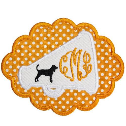 Hound Dog Football Megaphone Monogram Patch - Sew Lucky Embroidery