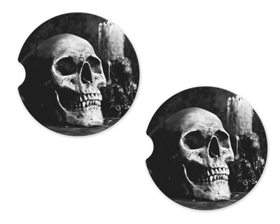 Human Skull Sandstone Car Coasters (Set of Two)