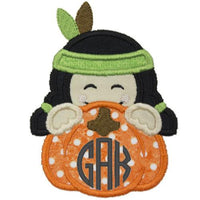 Indian Boy Pumpkin Peeker Monogram Patch - Sew Lucky Embroidery