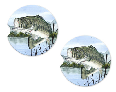 Jumping Bass Sandstone Car Coasters (Set of Two)