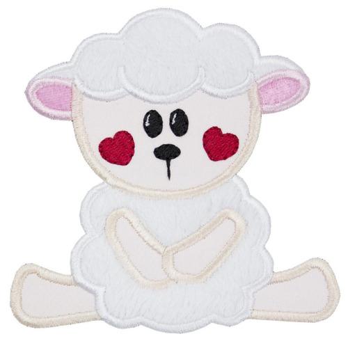 Lamb with Red Hearts Patch - Sew Lucky Embroidery