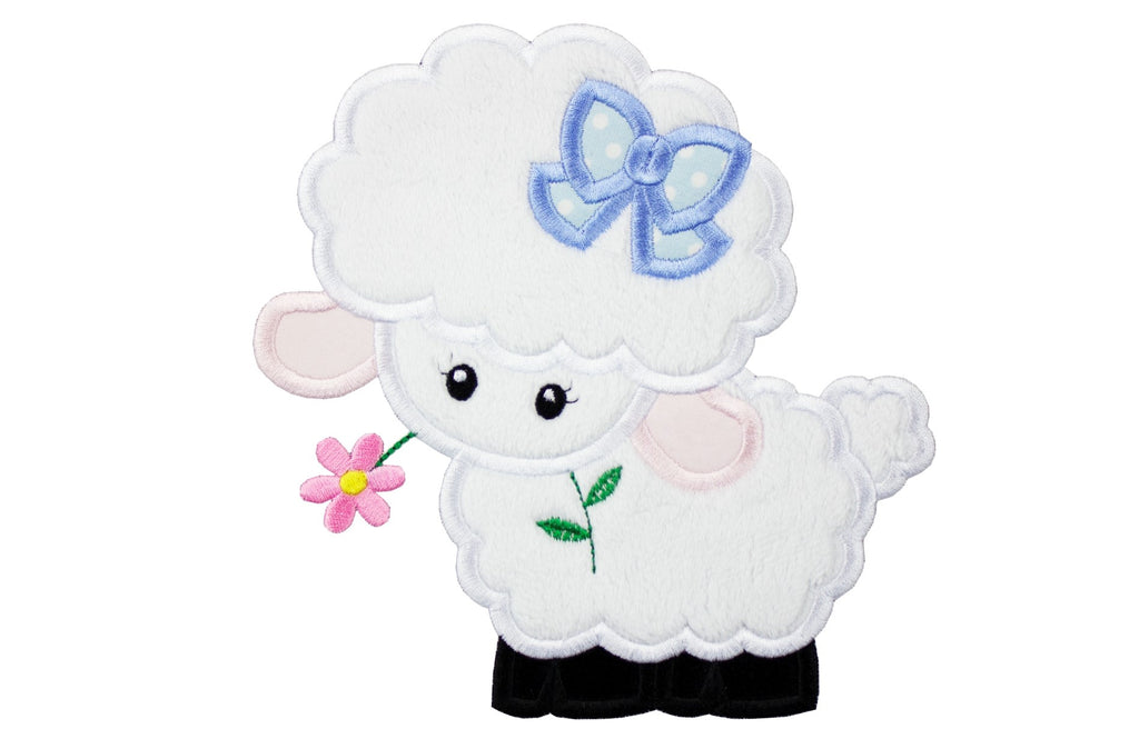 Baby Girl Easter Lamb with Blue Bow Patch - Sew Lucky Embroidery