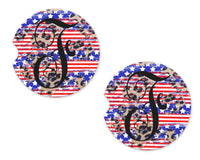 Leopard and Patriotic Personalized Sandstone Car Coasters - Sew Lucky Embroidery