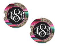 Leopard and serape Personalized Sandstone Car Coasters - Sew Lucky Embroidery