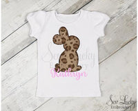 Leopard Easter Bunny Girls Personalized Shirt - Sew Lucky Embroidery