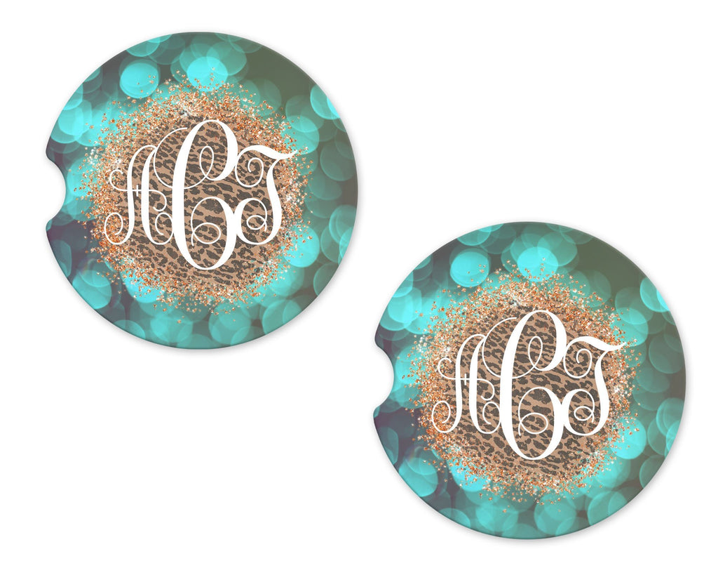Leopard Glitter Marquee Sandstone Car Coasters - Sew Lucky Embroidery
