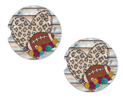 Leopard Heart and Football Sandstone Car Coasters (Set of Two)