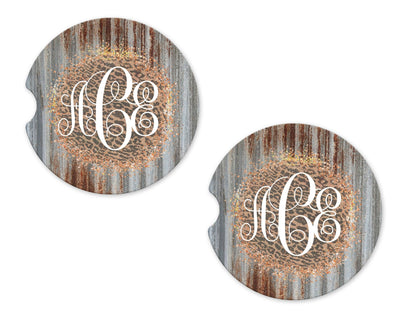 Leopard Print on Glitter Personalized Sandstone Car Coasters (Set of Two)