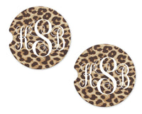 Leopard Print Personalized Sandstone Car Coasters - Sew Lucky Embroidery