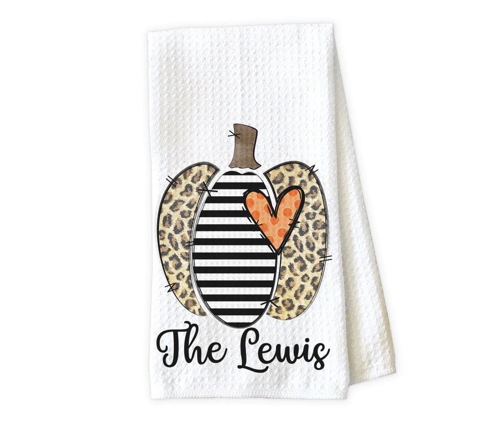 Leopard Pumpkin Fall Personalized Kitchen Towel - Waffle Weave Towel - Microfiber Towel - Kitchen Decor - House Warming Gift - Sew Lucky Embroidery