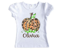 Leopard Pumpkin Girls Personalized Shirt - Sew Lucky Embroidery