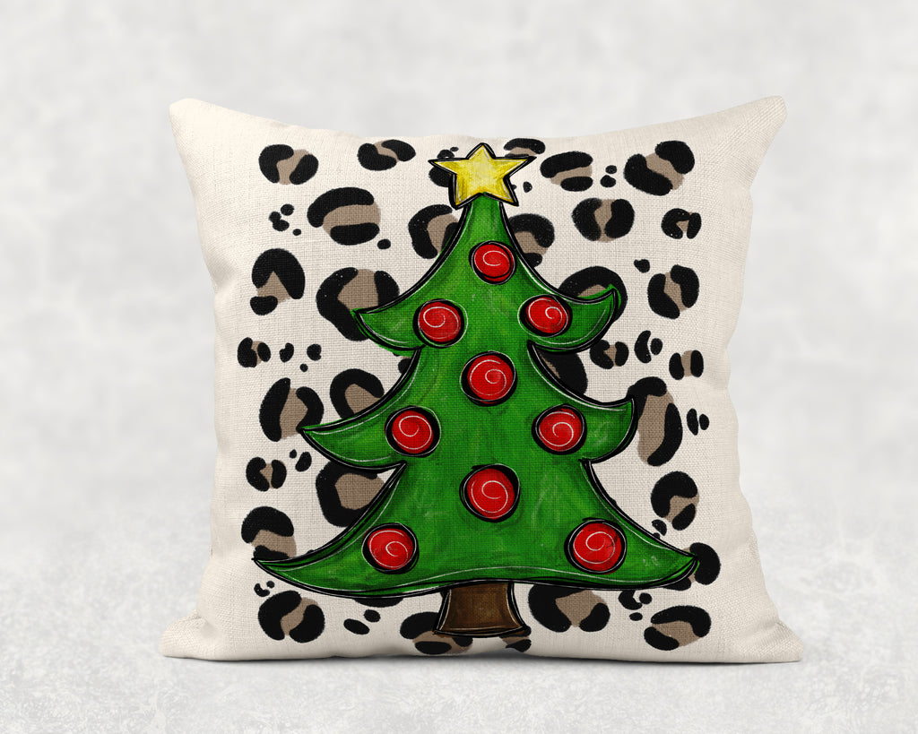 Leopard Christmas Tree Throw Pillow - Sew Lucky Embroidery
