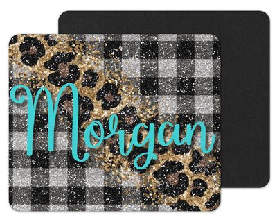 Leopard and Plaid Custom Personalized Mouse Pad