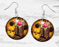 Leopard Boots with Sunflowers Earrings - Sew Lucky Embroidery