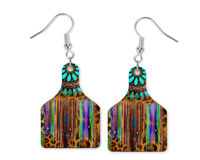 Leopard Paint Streaks Cow Tag Earrings