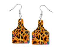 Leopard Sunflowers Cow Tag Earrings - Sew Lucky Embroidery