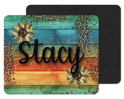 Leopard and Sunflowers on Wood  Custom Personalized Mouse Pad