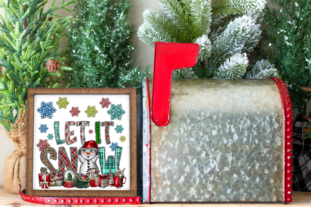 Let it Snow Snowman Christmas Tier Tray Sign - Sew Lucky Embroidery