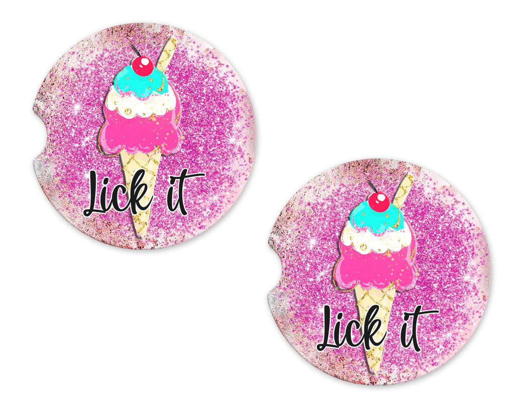 Lick it Ice Cream Glitter Sandstone Car Coasters - Sew Lucky Embroidery