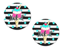 Lick it Ice Cream Stripes Sandstone Car Coasters - Sew Lucky Embroidery