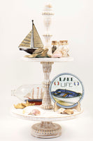 Lake Life Boat Tier Tray Sign and Stand - Sew Lucky Embroidery