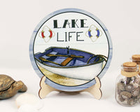 Lake Life Boat Tier Tray Sign and Stand - Sew Lucky Embroidery