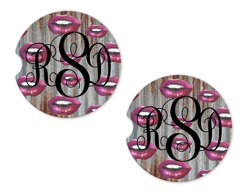 Lips on Metal Personalized Sandstone Car Coasters - Sew Lucky Embroidery