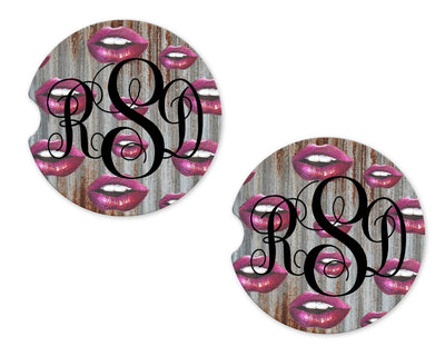Lips on Metal Personalized Sandstone Car Coasters (Set of Two)