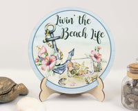 Livin' the Beach Life Tier Tray Sign and Stand - Sew Lucky Embroidery