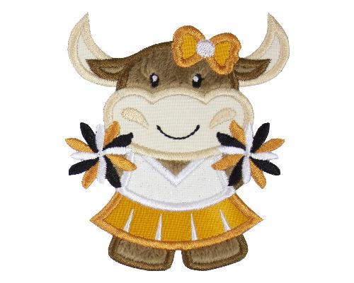 Longhorn Cow Cheerleader Football Patch - Sew Lucky Embroidery