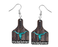 Longhorn Wood Cow Skull Cow Tag Earrings - Sew Lucky Embroidery
