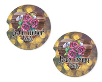 Love Never Fails Roses 2 Sandstone Car Coasters - Sew Lucky Embroidery