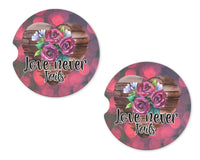 Love Never Fails Roses Sandstone Car Coasters - Sew Lucky Embroidery