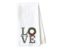 Love with Holly Wreath Kitchen Towel - Waffle Weave Towel - Microfiber Towel - Kitchen Decor - House Warming Gift - Sew Lucky Embroidery